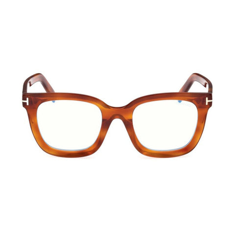 Tom Ford Eyeglasses Square Full Rim, Blonde Havana Frame and Clear Blue Light Block Lens FT5880-B053