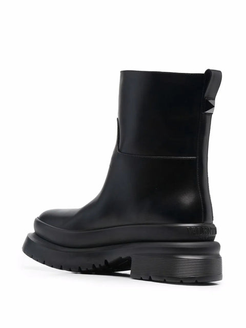 Valentino Garavani Rockstud Almond-Toe Ankle Boots