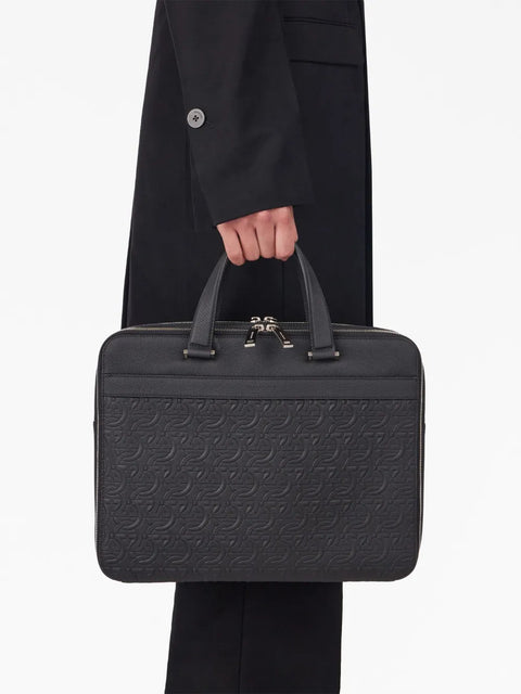 Ferragamo Monogram-Embossed Leather Briefcase