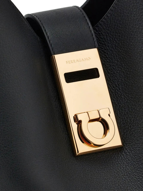 Ferragamo Medium Gancini-Buckle Leather Hobo Bag