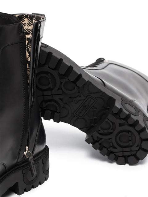 Ferragamo Gancini-Motif Combat Boots