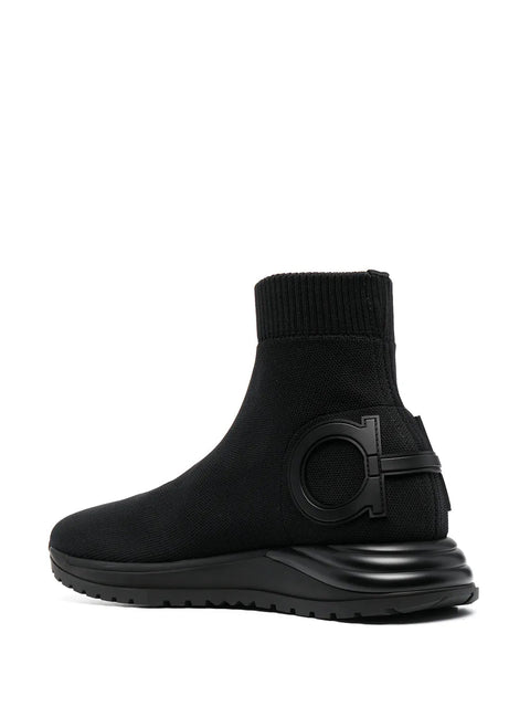 Ferragamo Gancini Stretch-Knit Sneakers in Black