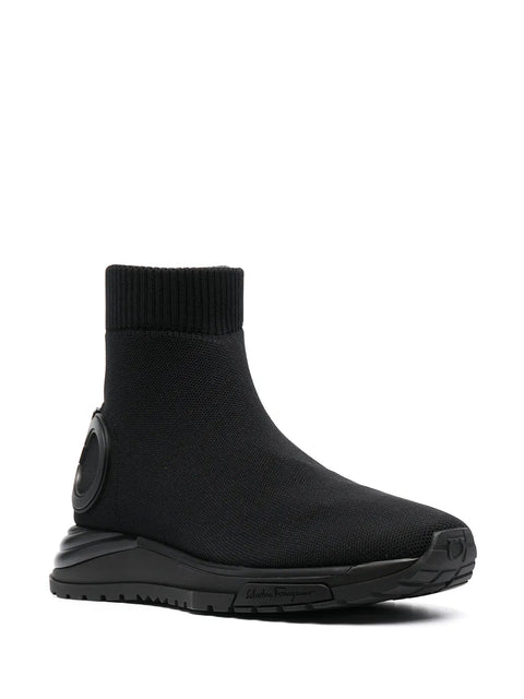 Ferragamo Gancini Stretch-Knit Sneakers in Black