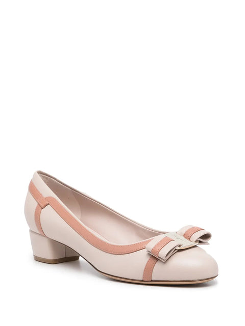 Ferragamo Vara Stripe Low-Heel Leather Pumps