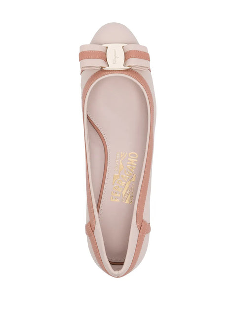 Ferragamo Vara Stripe Low-Heel Leather Pumps