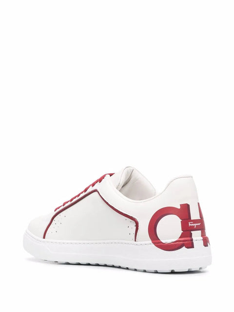 Ferragamo Manhattan Gancini-Print Sneakers in White