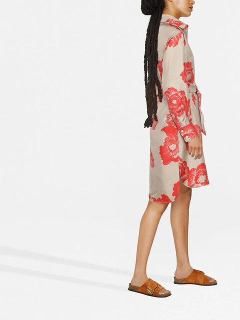 Ferragamo Floral Print Belted Shirt Dress