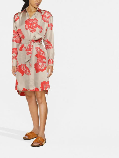 Ferragamo Floral Print Belted Shirt Dress