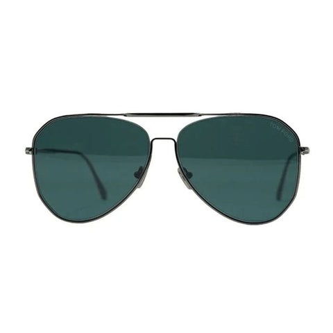 Tom Ford Sunglasses Aviator Full Rim, Shiny Dark Ruthenium Frame and Dark Teal Lens FT085312V