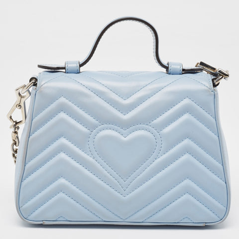 Preloved - Gucci Blue Matelass&eacute; Leather Mini Gg Marmont Top Handle Bag
