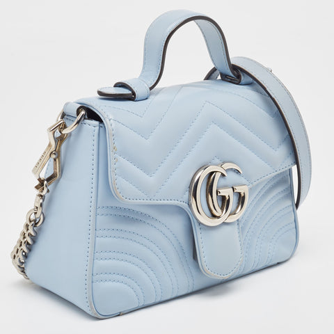 Preloved - Gucci Blue Matelass&eacute; Leather Mini Gg Marmont Top Handle Bag
