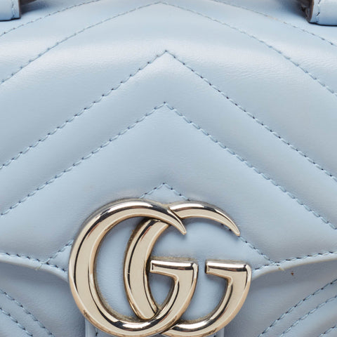Preloved - Gucci Blue Matelass&eacute; Leather Mini Gg Marmont Top Handle Bag