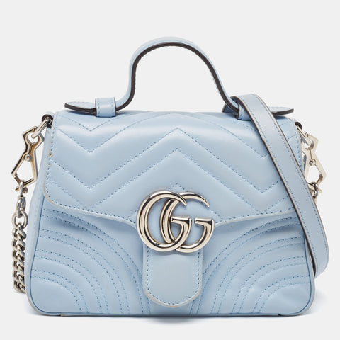 Preloved - Gucci Blue Matelass&eacute; Leather Mini Gg Marmont Top Handle Bag